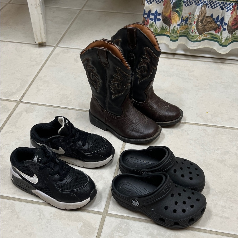 Nike Air, crocs , and western cowboy boots bundle boys size 10 toddler Lot